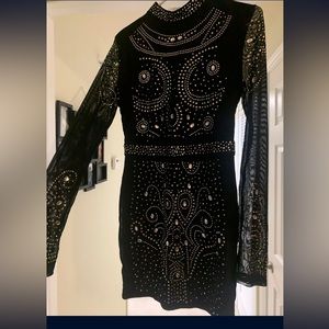 Black, beaded, club, going out or formal dress.